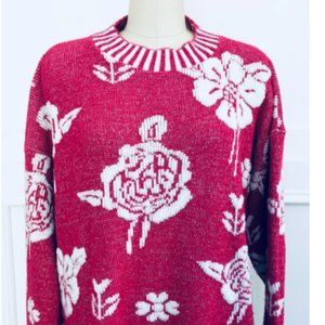 Glamour Knit Vintage Floral Sweater USA Pink/White/Metallic